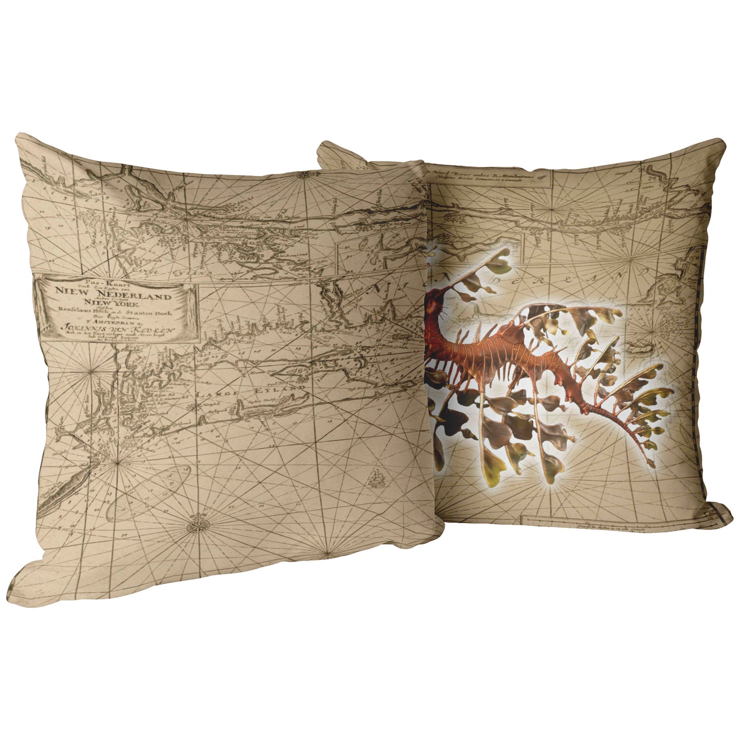 Vintage Nautical Throw Pillow - Seadragon