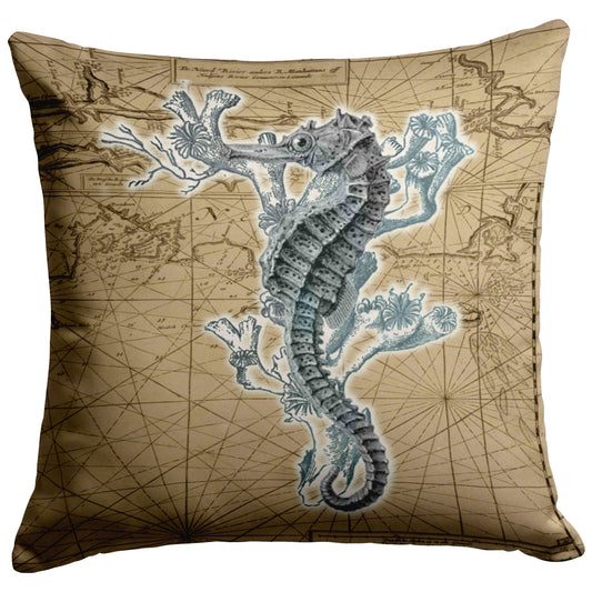 Vintage Nautical Throw Pillow - Seahorse