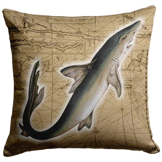 Vintage Nautical Throw Pillow - Shark
