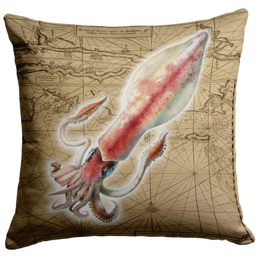 Vintage Nautical Throw Pillow - Squid