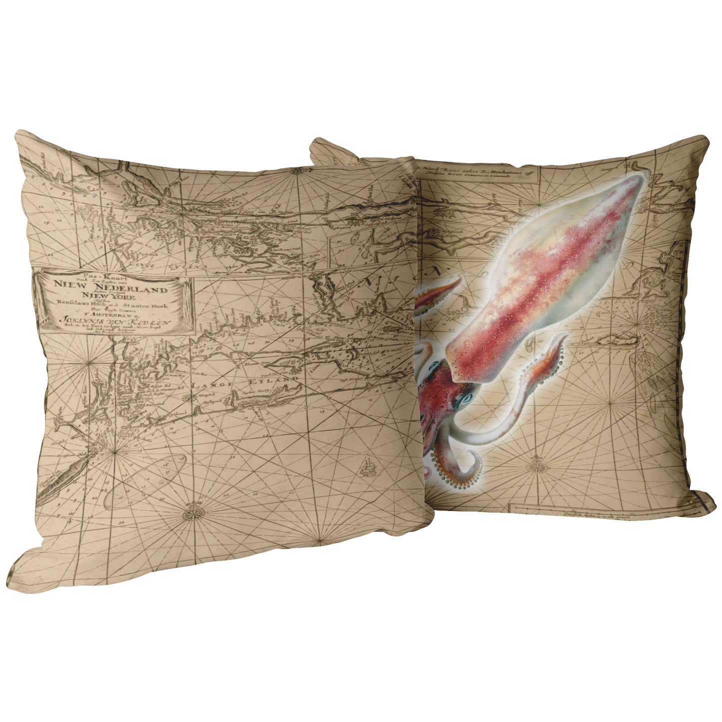 Vintage Nautical Throw Pillow - Squid