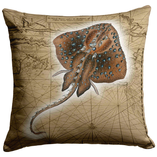 Vintage Nautical Throw Pillow - Stingray