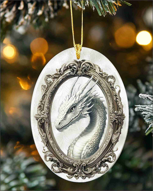 White Dragon Ceramic Holiday Ornament