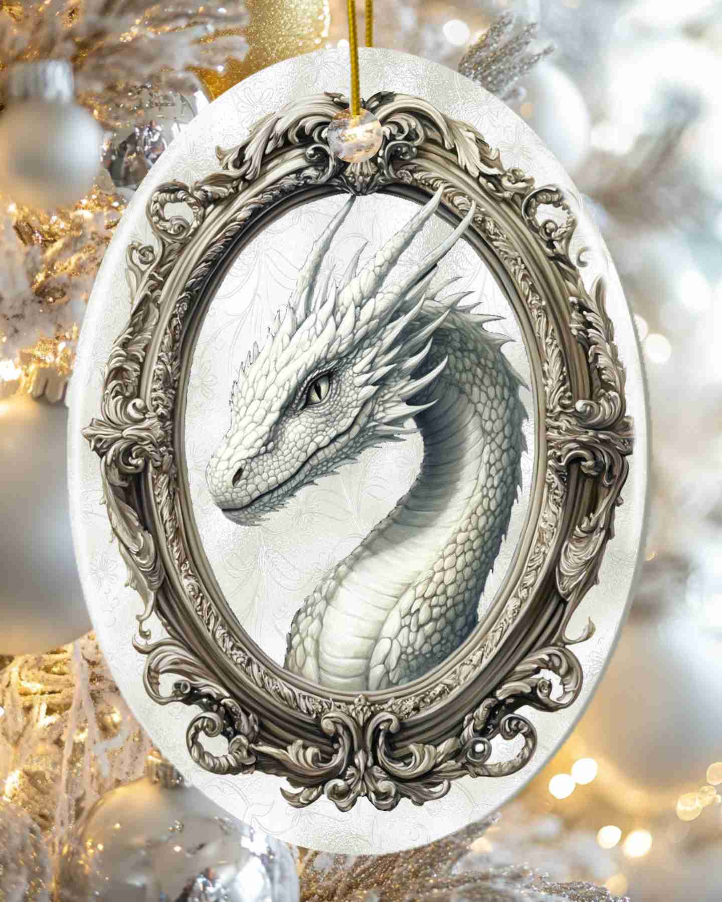 White Dragon Ceramic Holiday Ornament