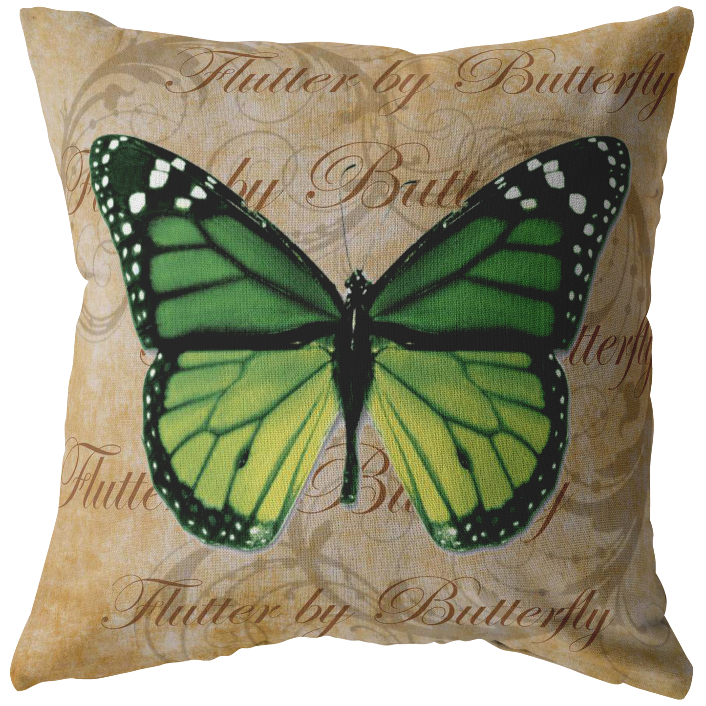 Green Butterfly Nature Digital Collage Throw Pillow