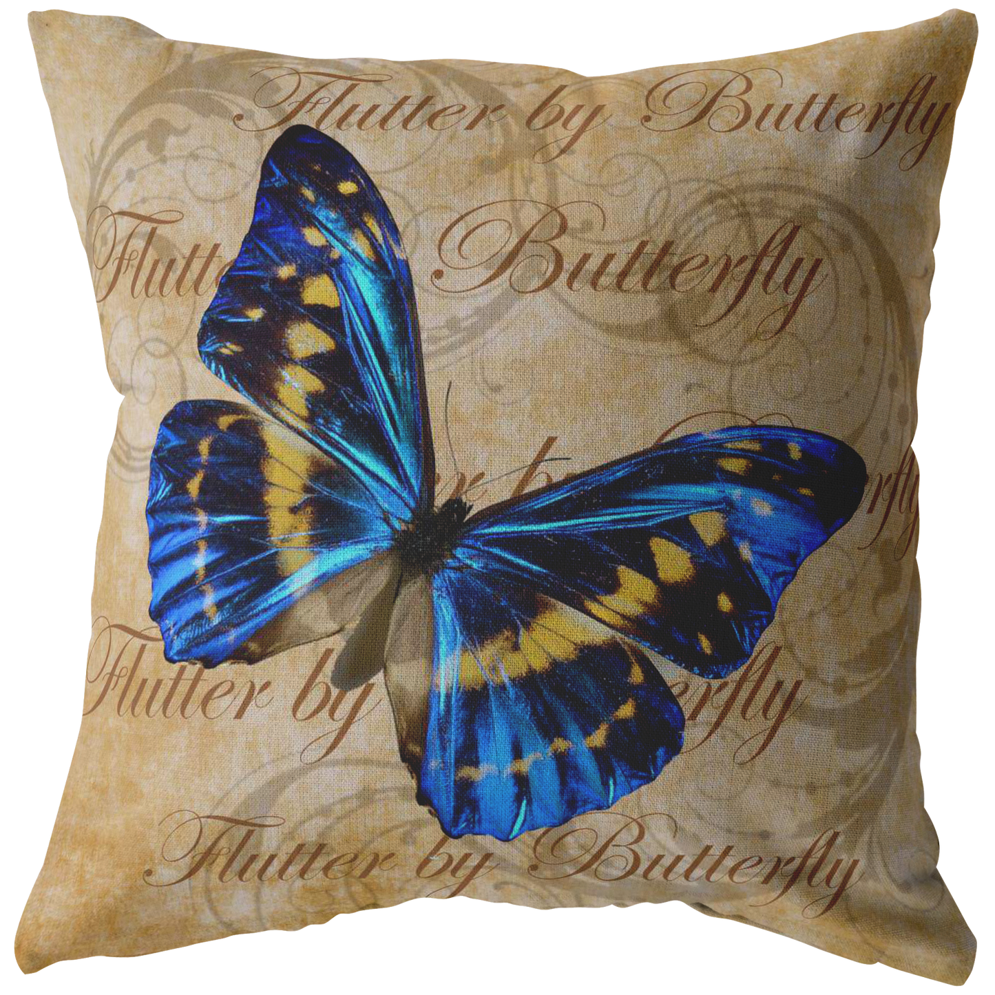 Blue Butterfly Nature Digital Collage Throw Pillow