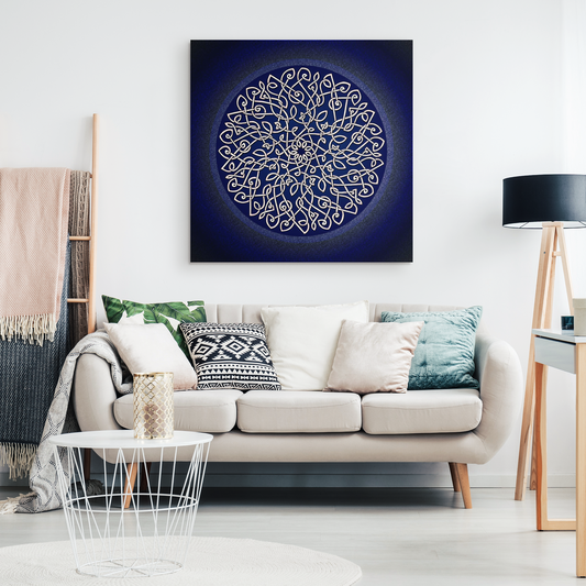 Celtic Art Burst in Dark Blue Canvas Wall Art