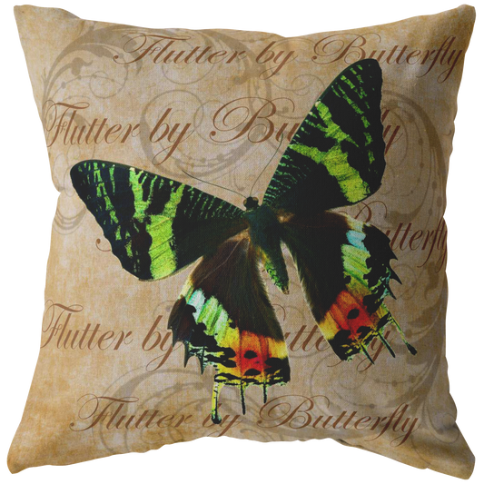 Green and Orange Butterfly Nature Digital Collage Throw Pillow