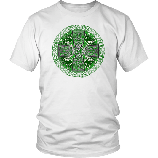 Celtic Art Cross in Green - Single-line Celtic Knot Unisex T-shirt