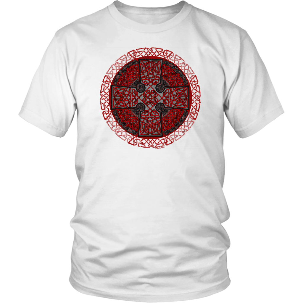 Celtic Art Cross in Red and Black - Single-line Celtic Knot Unisex T-shirt