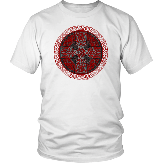 Celtic Art Cross in Red and Black - Single-line Celtic Knot Unisex T-shirt