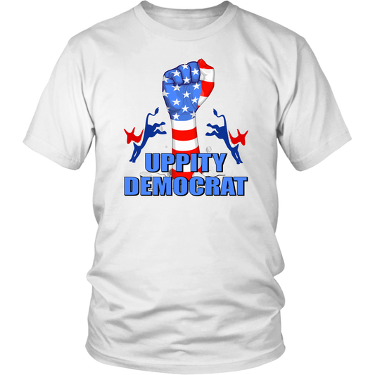 uppity democrat, fist, donkey, red, white, blue, stars, american flag