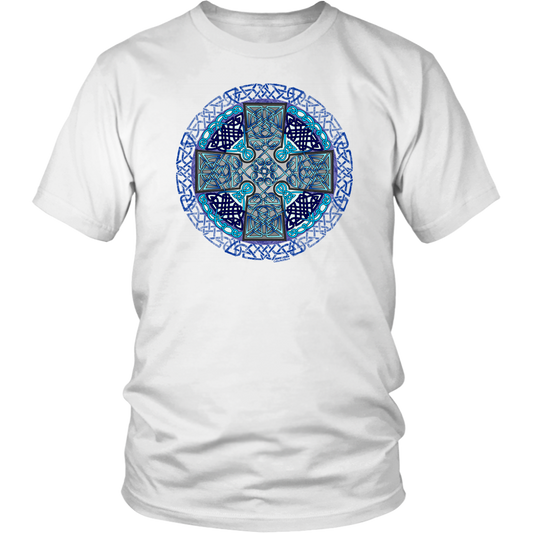 Celtic Art Cross in Blue - Single-line Celtic Knot Unisex T-shirt
