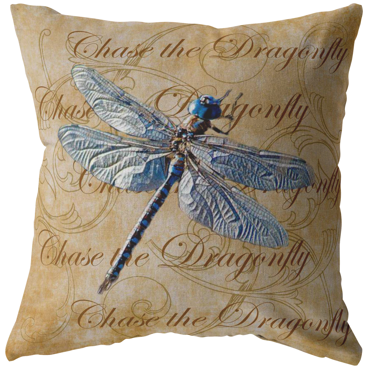 Blue Dragonfly Nature Digital Collage Throw Pillow