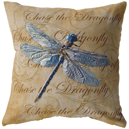 Blue Dragonfly Nature Digital Collage Throw Pillow