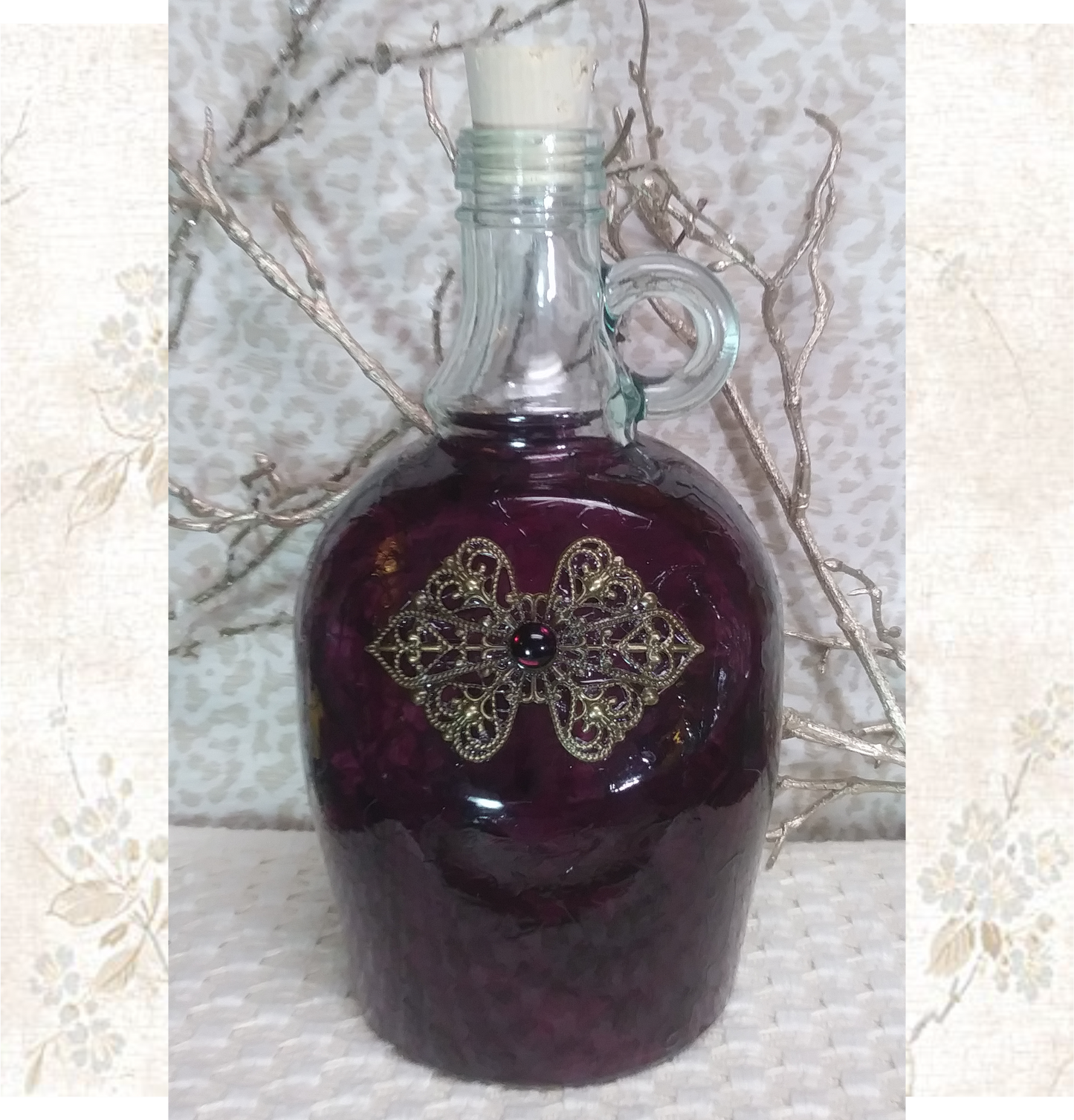 wine jug,jug,jewel bottle, potion bottle,hand painted,bottle,LARP,wedding,gift,b,role playing,potion,live action role playing,dungeons, dragons,pirate,booty,plunder,renaissance, reenactment