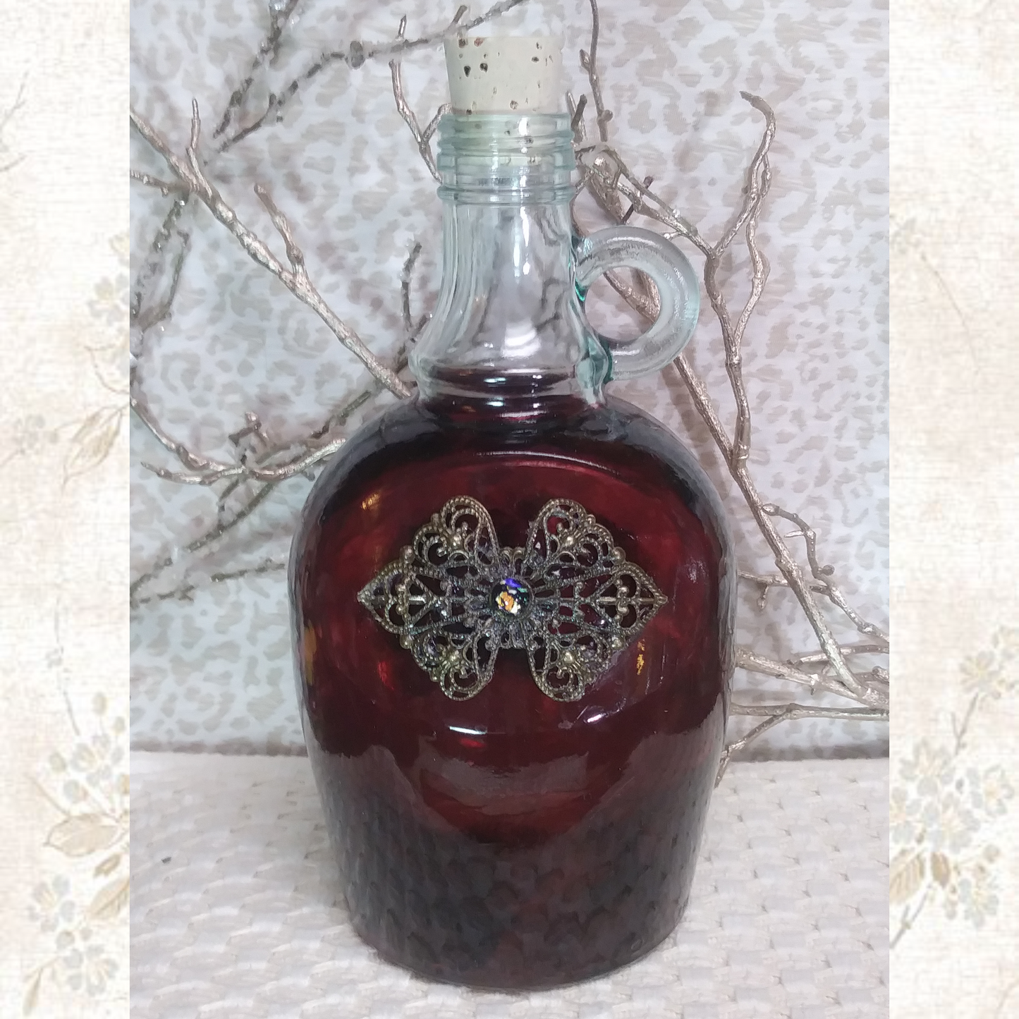 wine jug,jug,jewel bottle, potion bottle,hand painted,bottle,LARP,wedding,gift,b,role playing,potion,live action role playing,dungeons, dragons,pirate,booty,plunder,renaissance, reenactment