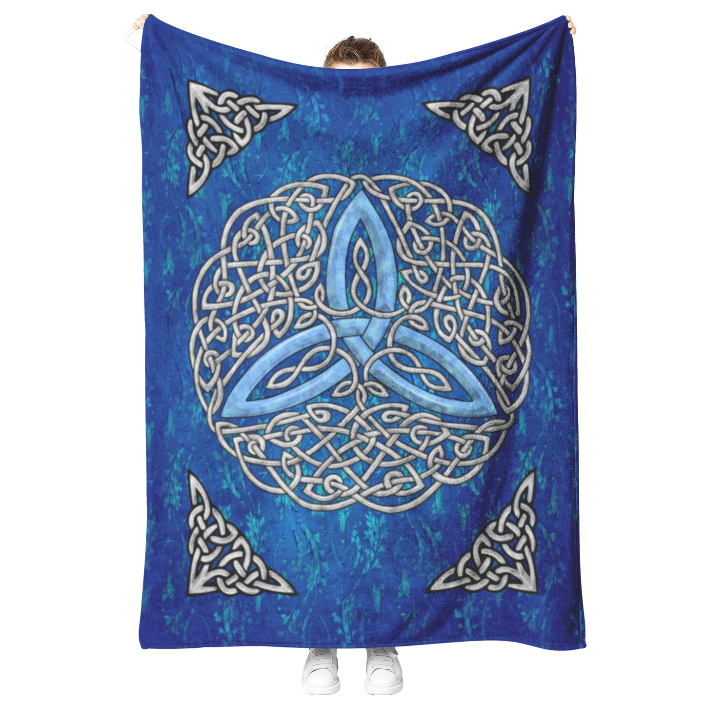 Celtic Flourish Trinity Knot Fleece Blanket - Blue