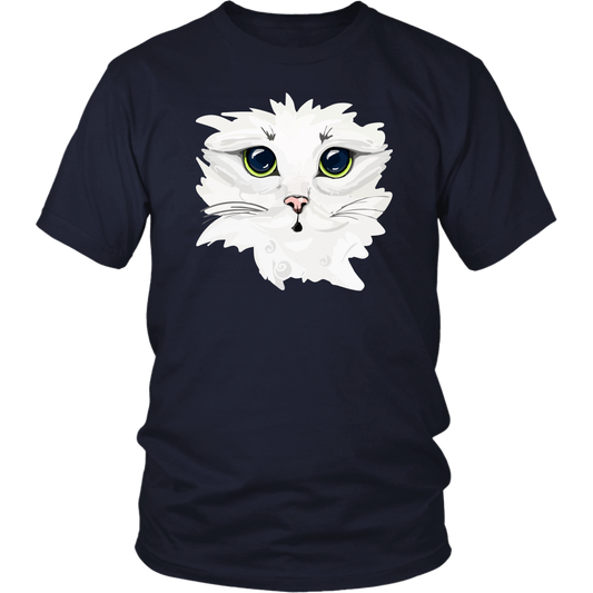 White Kitty Face Soft Cotton Tee in Men's and Women's