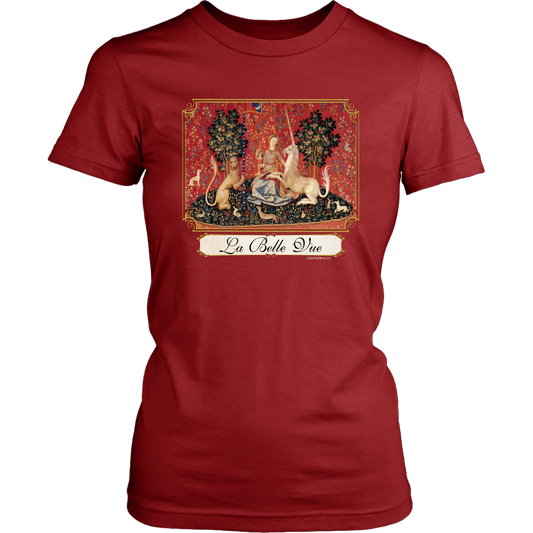 unicorn, tapestry, medieval, middle ages, renaissance, cluny museum, lion, noble lady, lady and unicorn, lady with unicorn, mille fleurs, thousand flowers, flanders, unicorn t-shirt, unicorn shirt, unicorn tee, unicorn t shirt