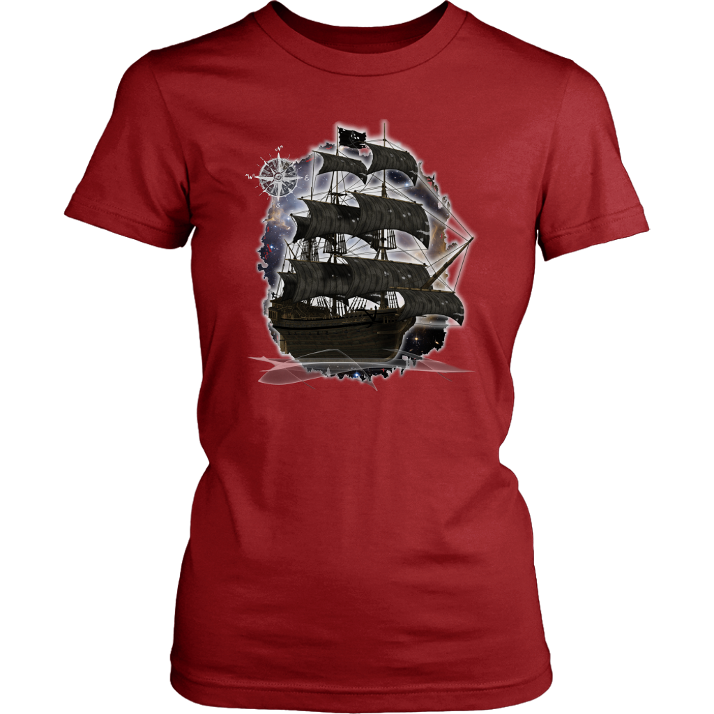 ghost ship, ghost tall ship, pirate ship, pirate art, nebula, pirate tall ship, pirates carribean, pirate star, galaxy, tall ship, compass rose, nautical, pirate captain, pirate wench, pirate scallywag, pirate shirt, pirate t-shirt, 