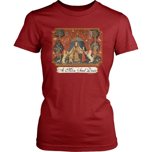 unicorn, tapestry, medieval, middle ages, renaissance, cluny museum, lion, noble lady, lady and unicorn, lady with unicorn, mille fleurs, thousand flowers, flanders, unicorn t-shirt, unicorn shirt, unicorn tee, unicorn t shirt