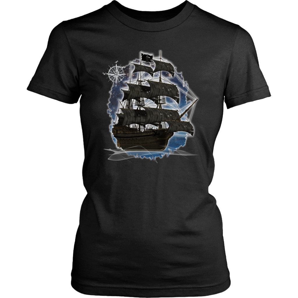 ghost ship, ghost tall ship, pirate ship, pirate art, nebula, pirate tall ship, pirates carribean, pirate star, galaxy, tall ship, compass rose, nautical, pirate captain, pirate wench, pirate scallywag, pirate shirt, pirate t-shirt