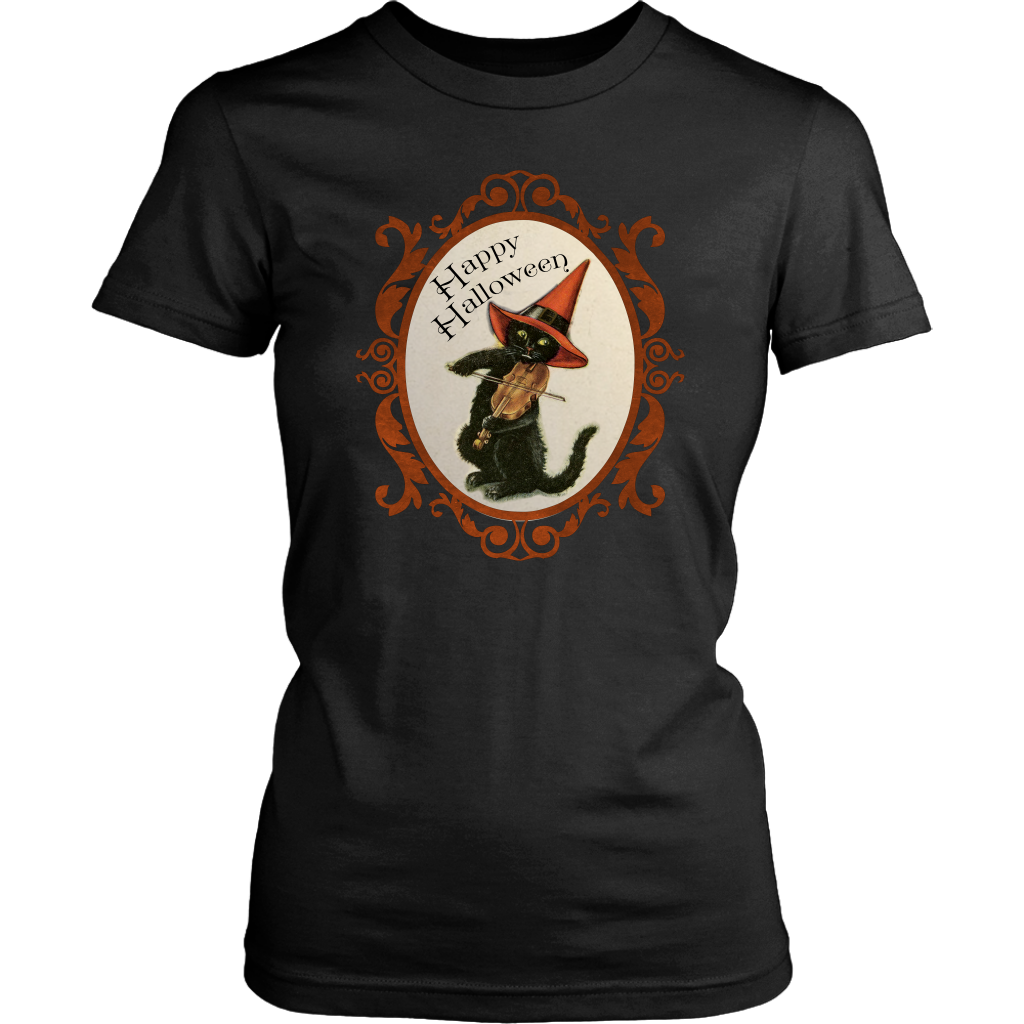 Happy Halloween Vintage Cat and Fiddle T-Shirt for Men, Women and Toddlers