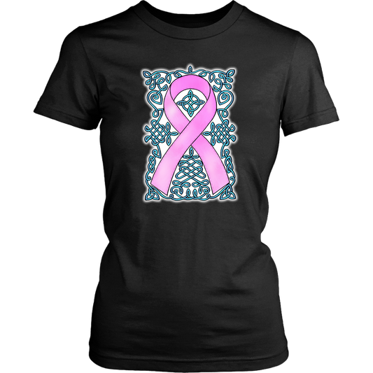 Celtic Knot Art Awareness Ribbon - Pink-Turquoise Womens T-Shirt