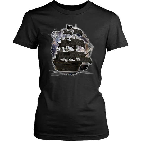 ghost ship, ghost tall ship, pirate ship, pirate art, nebula, pirate tall ship, pirates carribean, pirate star, galaxy, tall ship, compass rose, nautical, pirate captain, pirate wench, pirate scallywag, pirate shirt, pirate t-shirt,