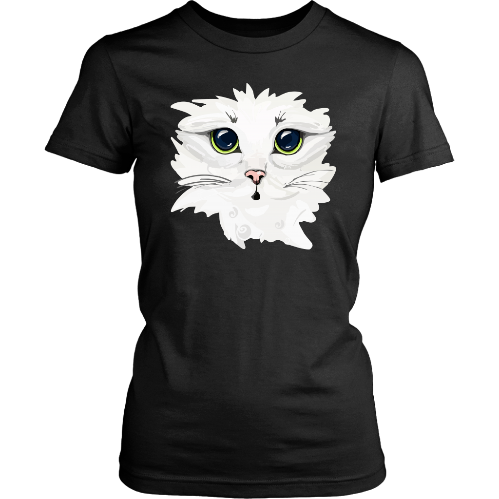 White Kitty Face Soft Cotton Tee in Men's and Women's