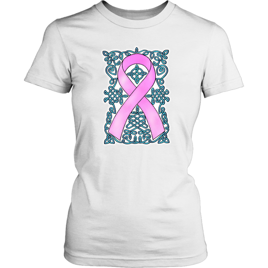 Celtic Knot Art Awareness Ribbon - Pink-Turquoise Womens T-Shirt