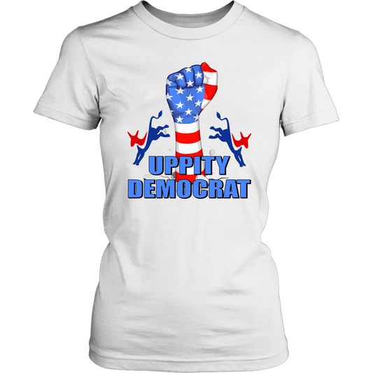 uppity democrat, fist, donkey, red, white, blue, stars, american flag