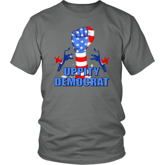 uppity democrat, fist, donkey, red, white, blue, stars, american flag