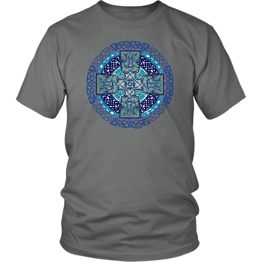 Celtic Art Cross in Blue - Single-line Celtic Knot Unisex T-shirt