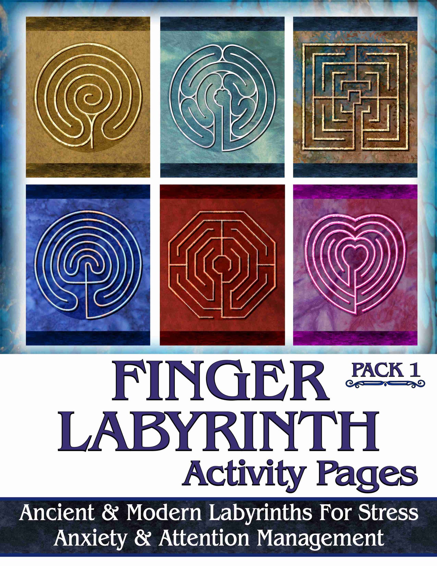 Finger Labyrinth Activity Pages Pack 1: Mindful Tracing Art