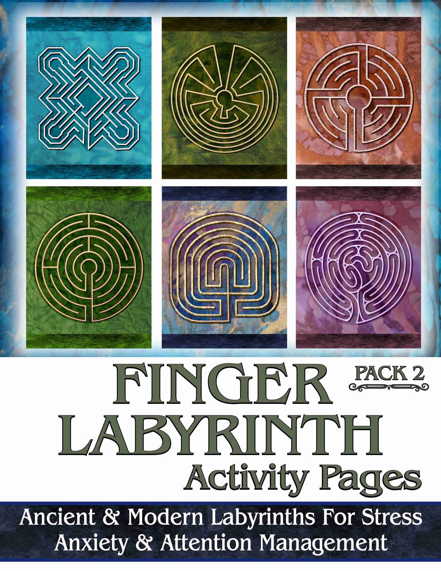 Finger Labyrinth Activity Pages Pack 2: Mindful Tracing Art