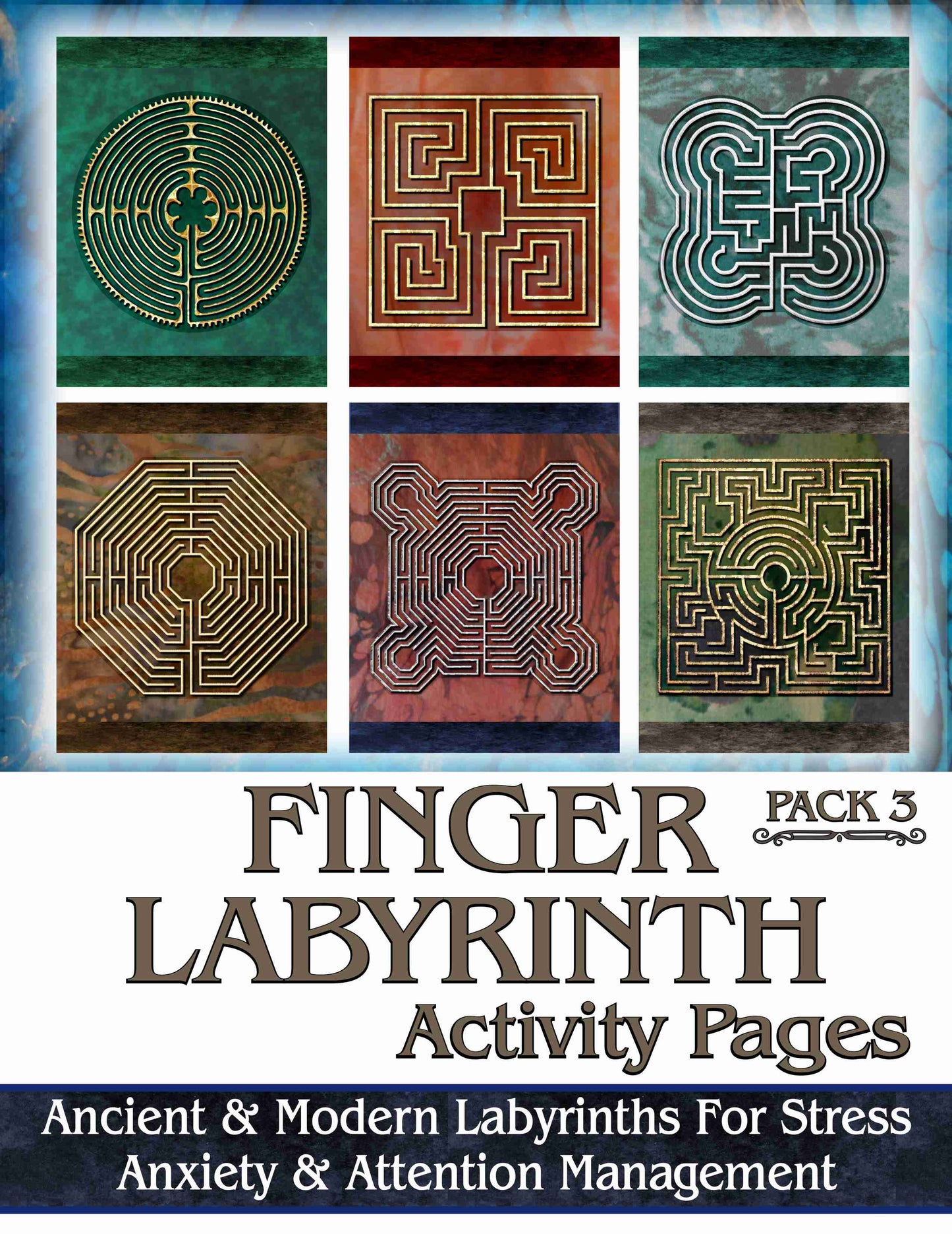Finger Labyrinth Activity Pages Pack 3: Mindful Tracing Art