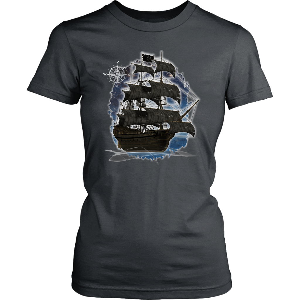 ghost ship, ghost tall ship, pirate ship, pirate art, nebula, pirate tall ship, pirates carribean, pirate star, galaxy, tall ship, compass rose, nautical, pirate captain, pirate wench, pirate scallywag, pirate shirt, pirate t-shirt