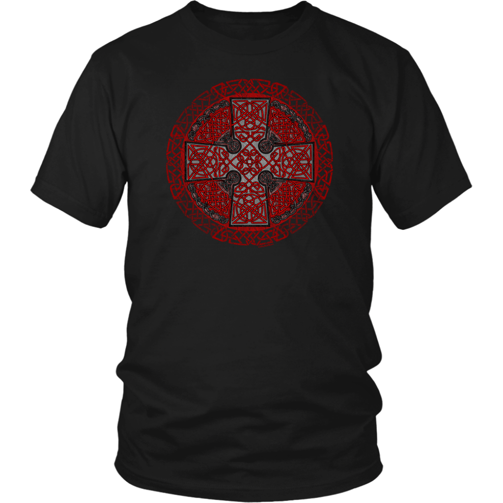 Celtic Art Cross in Red and Black - Single-line Celtic Knot Unisex T-s ...
