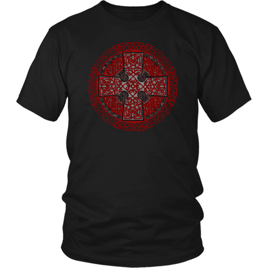 Celtic Art Cross in Red and Black - Single-line Celtic Knot Unisex T-shirt