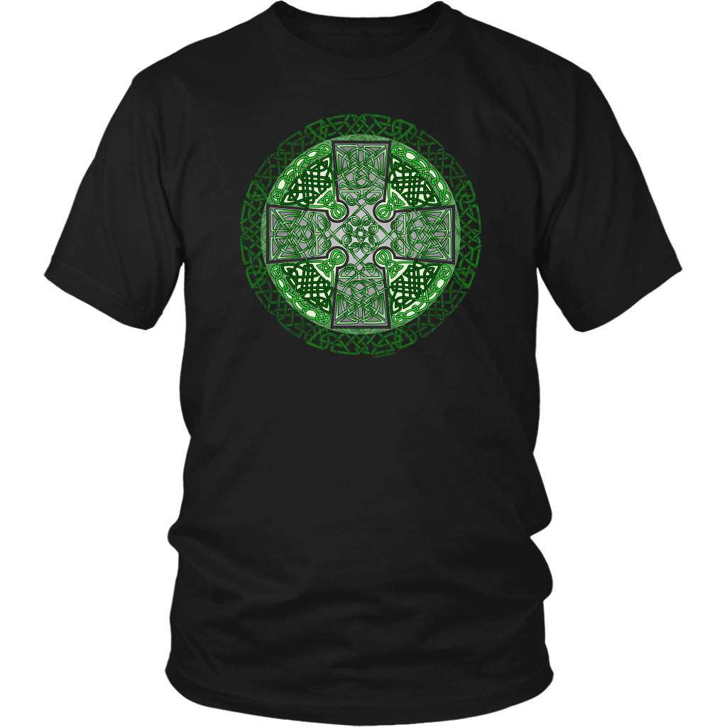 Celtic Art Cross in Green - Single-line Celtic Knot Unisex T-shirt