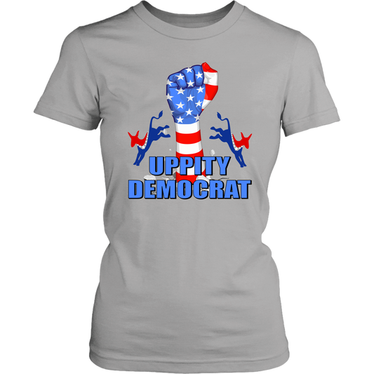 uppity democrat, fist, donkey, red, white, blue, stars, american flag