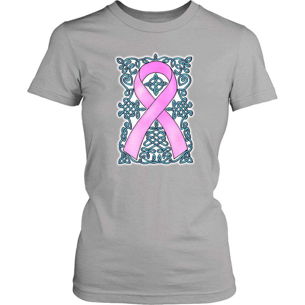 Celtic Knot Art Awareness Ribbon - Pink-Turquoise Womens T-Shirt