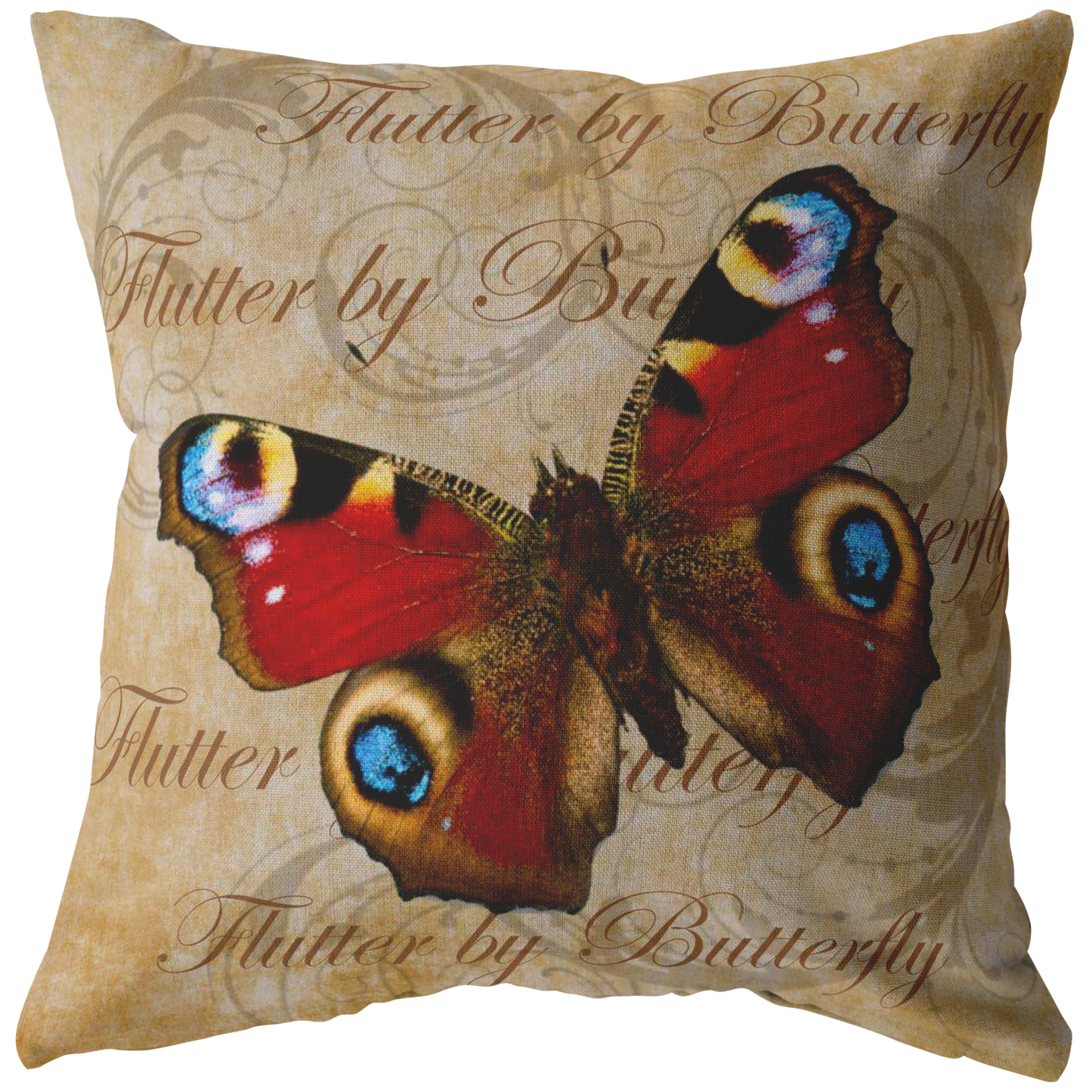 Red Butterfly Nature Digital Collage Throw Pillow