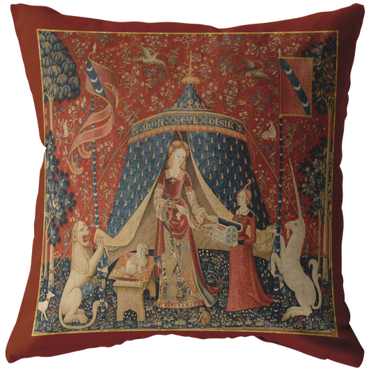 unicorn, tapestry, unicorn tapestry, unicorn tapestries, lady and unicorn, medieval tapestry, unicorn tapestries, medieval, middle ages, renaissance, Cluny Museum, lion, noble lady, maid, mille fleurs, thousand flowers, Flanders