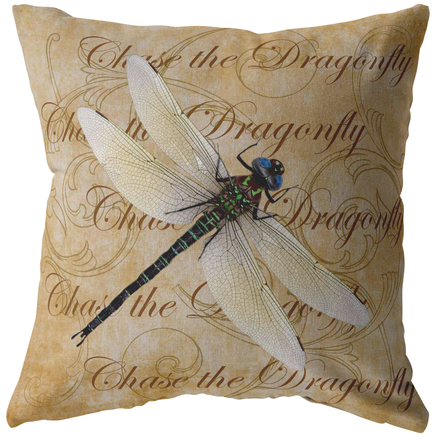 White Dragonfly Nature Digital Collage Throw Pillow