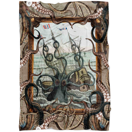 pirate, kraken, release kraken, buccaneer, scallywag, captain, wench, matey, jolly roger, tall ship, sea dog, blanket, fleece blanket, pirate blanket