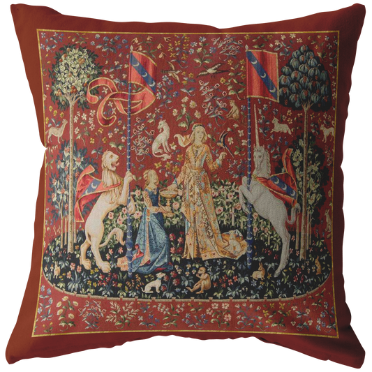 unicorn, tapestry, unicorn tapestry, unicorn tapestries, lady and unicorn, medieval tapestry, unicorn tapestries, medieval, middle ages, renaissance, Cluny Museum, lion, noble lady, maid, mille fleurs, thousand flowers, Flanders