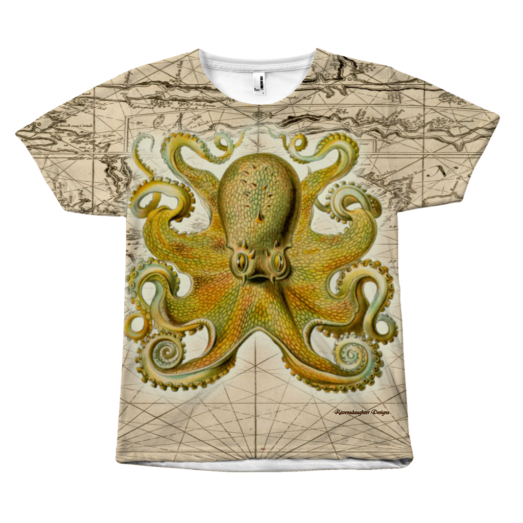 Vintage Yellow Octopus Front-Print Tee